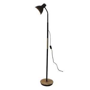 First Choice Lighting Clark Black with Wood Detail Flexi Arm Reading Floor Lamp