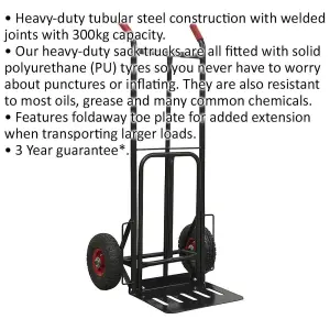 300kg Capacity Heavy Duty Folding Sack Truck with Solid PU Tyres and Deep Box Shelf