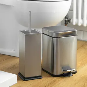 Harbour Housewares - Square Toilet Brush & Bin Set - Brushed Metal