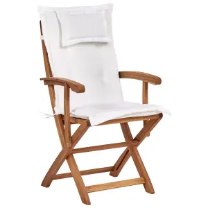 Set of 2 Garden Chairs with Cushions MAUI II Acacia Wood Off-White