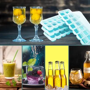 MantraRaj 3pk Silicone Ice Cube Trays with Non-Spill Lids Easy to Remove Ice Cube Tray With Ice Tongs