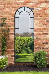 MirrorOutlet - The Arcus - Black Framed Arched Leaner Garden Wall Mirror 67" x 24" (170 x 60 cm)