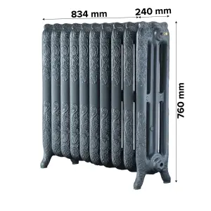 Arroll Montmartre Cast grey 3 Column Radiator, (W)834mm x (H)760mm