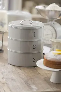 Living Nostalgia Traditonal Style 3 Tier Airtight Cake Tin Set -French Grey