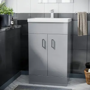 Nes Home Nanuya 500mm Grey Floor Standing Vanity with 2 Doors & Basin Flat Pack