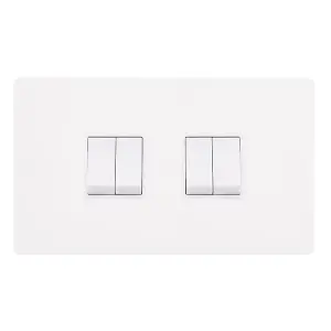 White Metal Screwless Plate 10A 4 Gang 2 Way   Light Switch - White Trim - SE Home