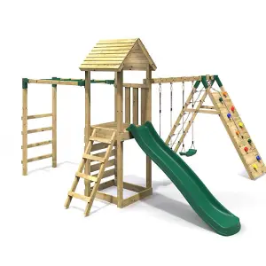 Rebo Wooden Climbing Frame with Swings, Slide, Up & over Climbing wall and Monkey Bars - Dolomite