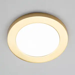 Litecraft Darly Satin Brass 1 Lamp Modern Bathroom 12W LED Flush Ceiling Light