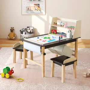 Costway Kids Table & Chair Set Children Wooden Toddler Drawing Art Desk w/ 2-Tier Shelf