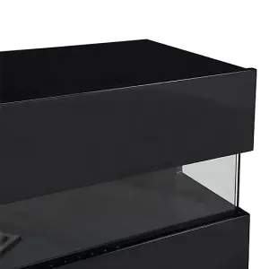 Kirsten TV Stand With Storage for Living Room and Bedroom, 1690 Wide, LED Lighting, Media Storage, Black High Gloss Finish