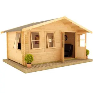 12ft x 18ft (3.55m x 5.35m) Rosco 44mm Wooden Log Cabin (19mm Tongue and Groove Floor and Roof) (12 x 18) (12x18)