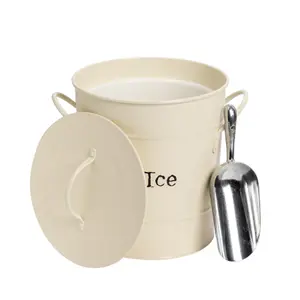 Harbour Housewares - Vintage Metal Ice Bucket with Scoop - Cream