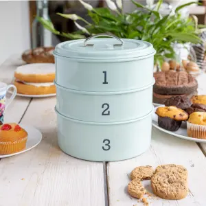 Living Nostalgia Traditonal Style 3 Tier Airtight Cake Tin Set -Vintage Blue