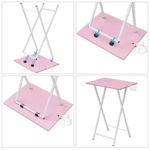 Folding Side Table with Cup Holder, Industrial Side Table for Living Room, Bedroom (Set of 2) Pink/White