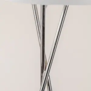 First Choice Lighting Chrome Twist Tripod Floor Lamp with White Fabric Shade