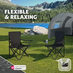 Set of 2 Camping Chairs Gil - foldable, with cup holder - black