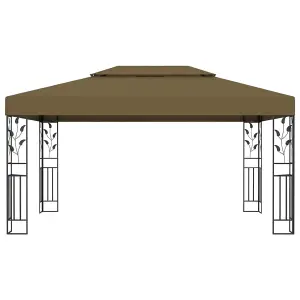 Berkfield Gazebo with Double Roof&LED String Lights 3x4 m Taupe