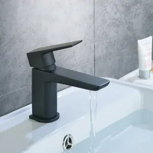 Nes Home Bathroom Cloakroom Basin Mono Mixer Black Matt Tap With Waste