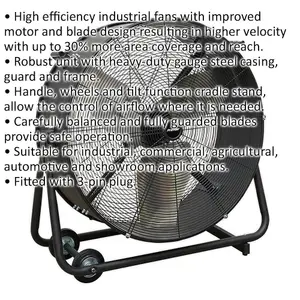 30" PREMIUM High Velocity Drum Fan - 2 Speed Settings - Wheeled Tilting Stand