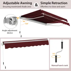 Costway 3.6 x 3m Patio Awning Manual Garden Canopy Sun Shade Retractable Shelter Outdoor