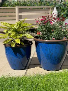 38cm Running Glaze Planter - Blue