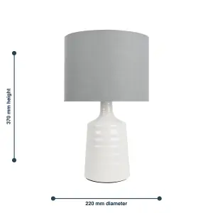 First Choice Lighting Ripple Off White Ribbed Ceramic Table Lamp with Grey Fabric Shade