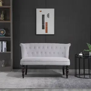 HOMCOM 2 Seat Sofa Lounger Couch w/ Wood Frame Button Tufts Carved Legs Vintage Design Compact Home Bedroom Loveseat Grey