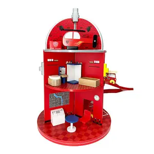 Teamson Kids 3-Story Fire House with 25-piece Figurines Set, Red