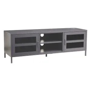 Interiors By Premier Classic Two Door Grey Metal Media Unit, Industrial Livingroom Media Unit, Versatile Shelving Media Unit