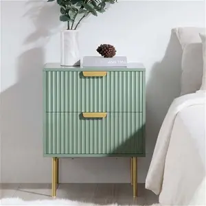 Richmond Ridged 2 Drawer Bedside Table, Matte Sage Green - Daals - Bedside Table