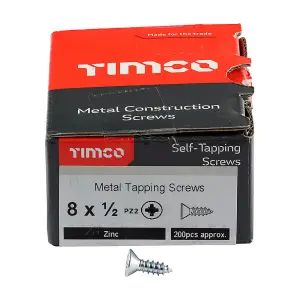 Timco - Metal Tapping Screws - PZ - Countersunk - Self-Tapping - Zinc (Size 8 x 1/2 - 200 Pieces)