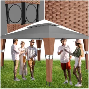 Gazebo Mona - 4 x 3 m, double roof system, water-repellent, 50+ UV protection - brown/anthracite