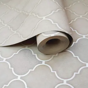 Holden Retro Trellis Tile Ogee Geometric Glitter Geo Tiling On a Roll Wallpaper Stone 89310