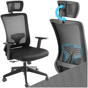 Office Chair Phoebe - ergonomic shape, lumbar support, adjustable headrest - black