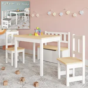 URBNLIVING 53cm Height Wooden Children's Kids Toddlers Table, 2 Chairs & Toy Storage Bench Activity Set White & Oak