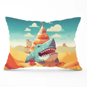 Shark On A Beach Holiday Cushions 33cm x 48cm