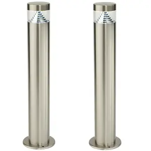 2 PACK Outdoor Garden Bollard Light Steel Pyramid Cool White LED Lamp Post IP44