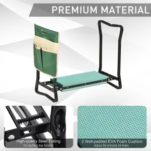 Outsunny Garden Kneeler Foldable Seat Bench EVA Foam Pad with Tool Bag Pouch