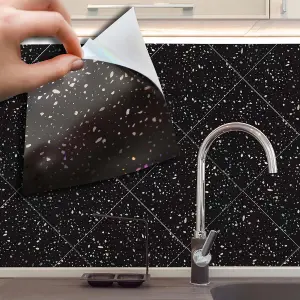 Walplus Terrazzo Holographic Glitter Black Wall Metallic Tile Sticker Set 24Pcs