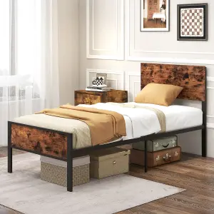 COSTWAY Single Size Metal Bed Frame Platform Bed w/ Headboard & Footboard