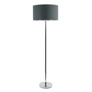 ValueLights Charles Chrome Stem Floor Lamp with Charcoal with Chrome Inner Lamp Shade and LED Bulb