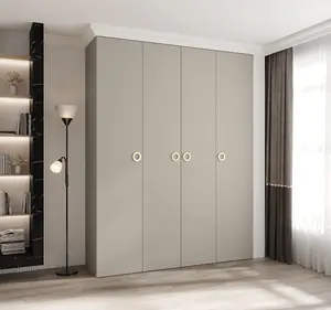 Elegant Cashmere Como I Hinged Door Wardrobe H2460mm W1900mm D500mm, Four Doors, Sixteen Shelves, Two Hanging Rails, Gold Handles