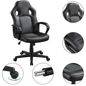 Yaheetech Adjustable Reclining Ergonomic Swiveling PC & Racing Game Chair Grey