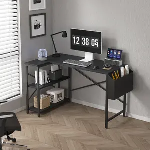 MCC Direct Computer Desk L Shaped Corner Desk with Adjustable shelves - Lotus 100cm Black