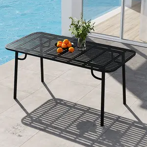 Black 160cm W Outdoor Garden Dining Table with Metal Slatted Top