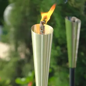 Garden oil burner on stake - Silver tiki torch with flame - Garden lighting