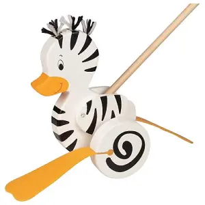 Goki Push Wooden Along Zebra-Duck w/ Wheels Toy