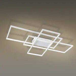 3 Lights White Neutral Style Rectangular LED Semi Flush Ceiling Light Fixture 110cm Dimmable