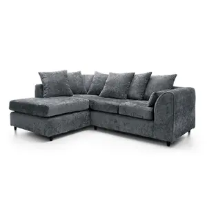 Harriet Crushed Chenille Left Facing Corner Sofa in Dark Grey