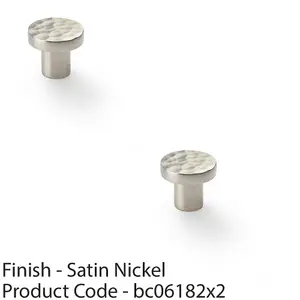 2 PACK - Slim Hammered Door Knob - Satin Nickel 30mm Round Cupboard Cabinet Pull Handle